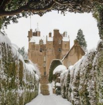 Winter Crathes Castle in Snow Colour Photo Greetings Card