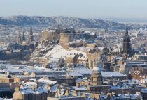 Edinburgh Castle & City from Salisbury Crags (snowy), Edinburgh