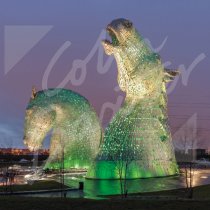 Kelpies at dusk, Falkirk Greetings Card (CB)