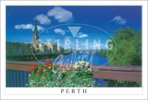 Perth, & River Tay, Floral display to Bridge Postcard (H SG)